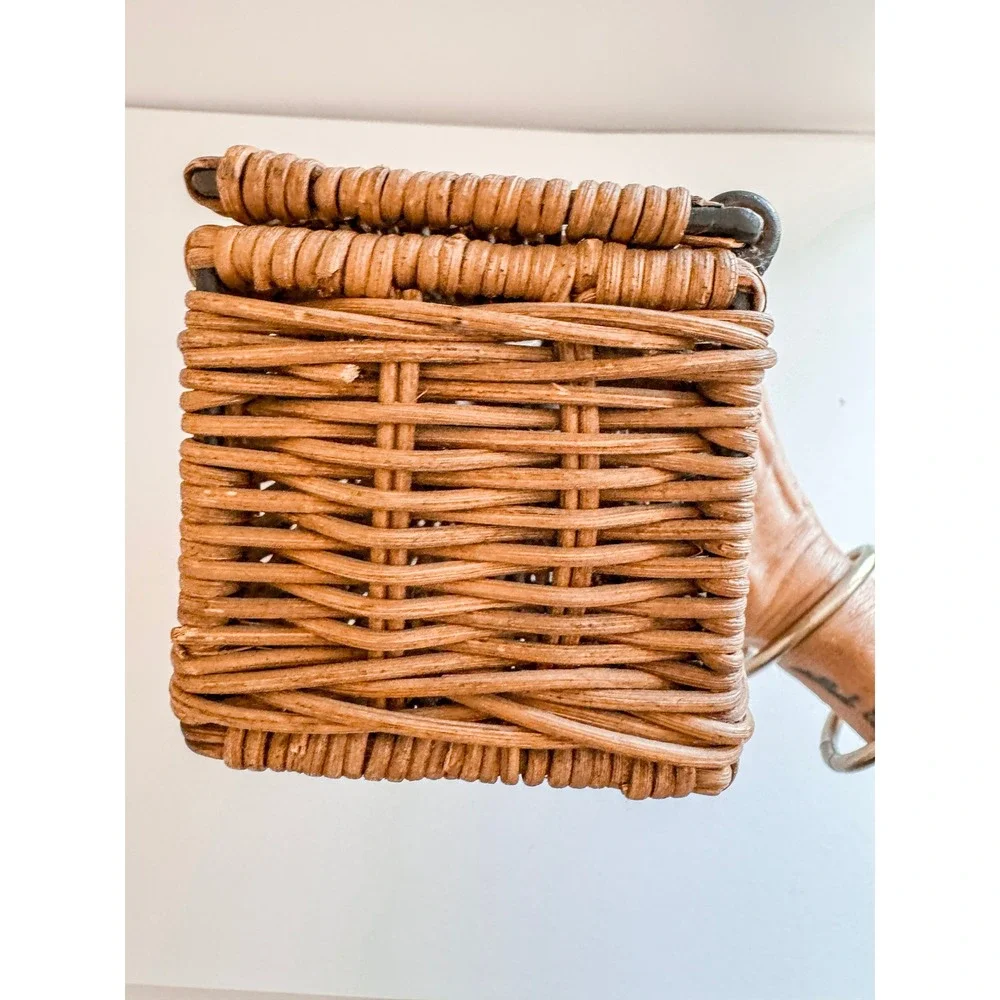 Vintage Woven Wicker Lidded Storage Box Bamboo Handle Rattan Organizer 14